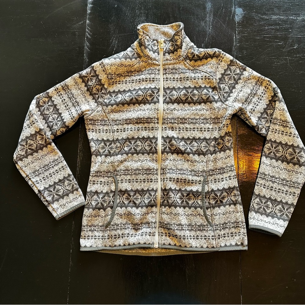 Eddie Bauer Small Gray Black Zip Up Sweater Christmas Winter Fall Holidays